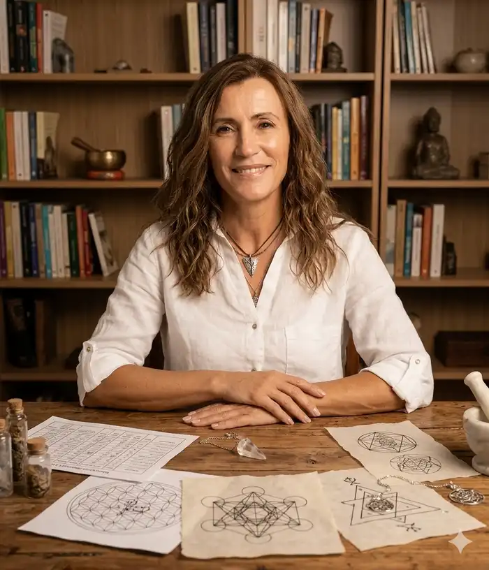 Fernanda Batalha em sessão de radiestesia